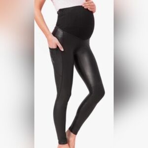 Tagoo Maternity Black Faux Leather Over The Belly Grunge Goth Leggings L NWT